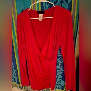 attention long sleeve Crossbody faux top in size Lg by Attention fuschia PINK